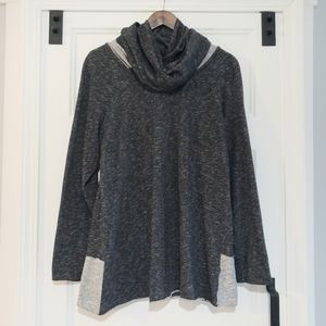 Ethyl Jersey Top Dress Womens L Heather Black Grey Cowel Neck Lagenlook Henley